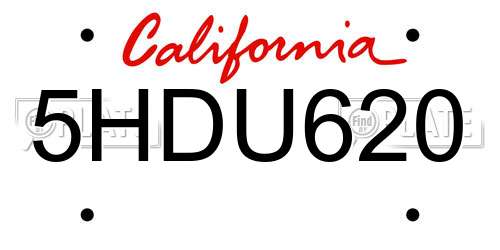 5HDU620 California License Plate