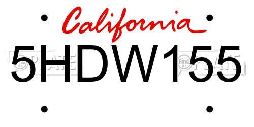 5HDW155 California License Plate