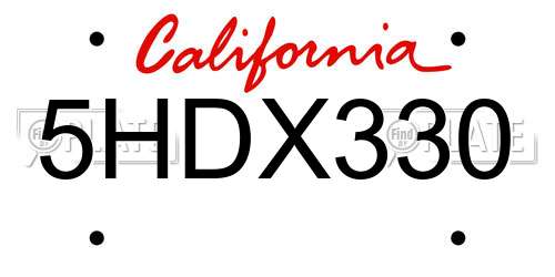 5HDX330 California License Plate