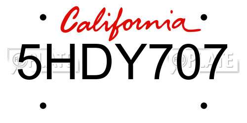5HDY707 California License Plate