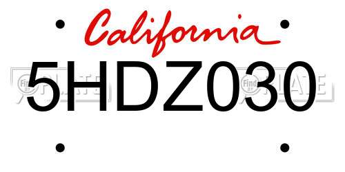 5HDZ030 California License Plate