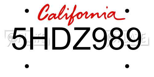 5HDZ989 California License Plate