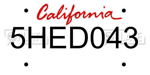 5HED043 California License Plate