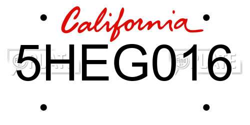 5HEG016 California License Plate