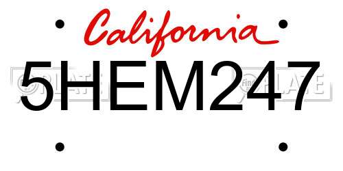 5HEM247 California License Plate