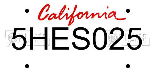 5HES025 California License Plate