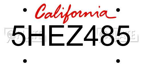 5HEZ485 California License Plate
