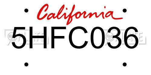 5HFC036 California License Plate