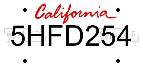 5HFD254 California License Plate