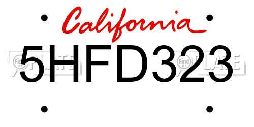 5HFD323 California License Plate