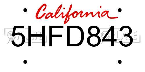 5HFD843 California License Plate