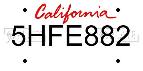 5HFE882 California License Plate