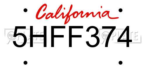 5HFF374 California License Plate
