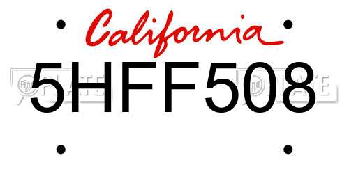 5HFF508 California License Plate