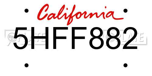 5HFF882 California License Plate