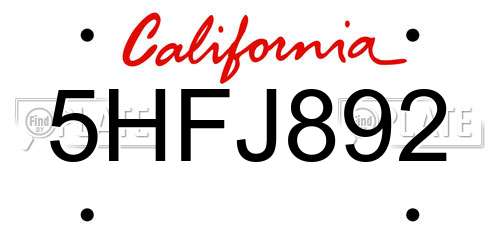 5HFJ892 California License Plate