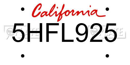 5HFL925 California License Plate