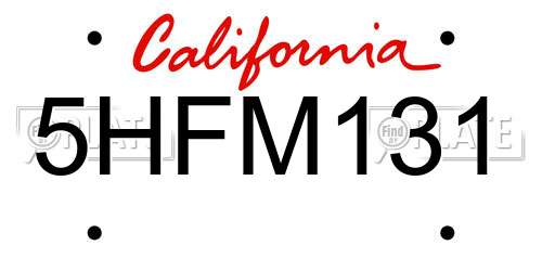 5HFM131 California License Plate