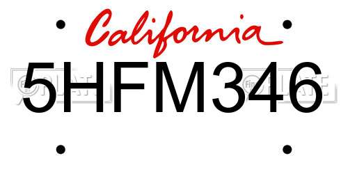 5HFM346 California License Plate