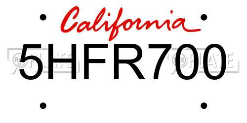 5HFR700 California License Plate