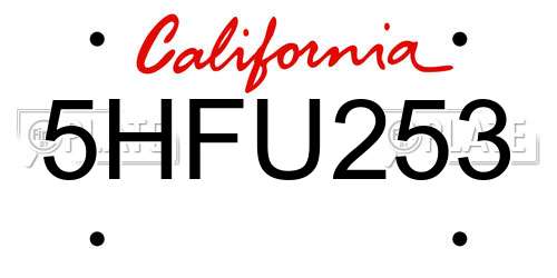 5HFU253 California License Plate