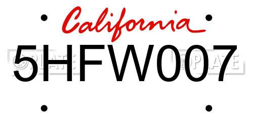 5HFW007 California License Plate