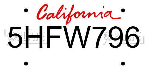 5HFW796 California License Plate