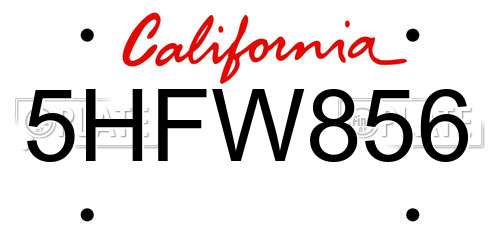 5HFW856 California License Plate