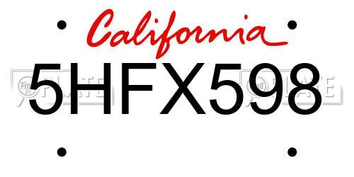 5HFX598 California License Plate