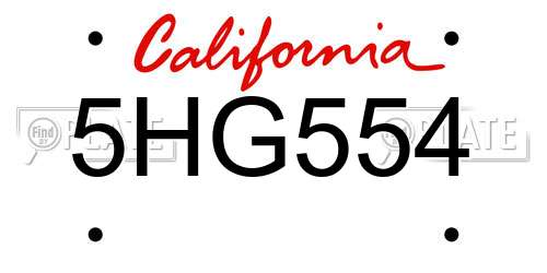 5HG554 California License Plate