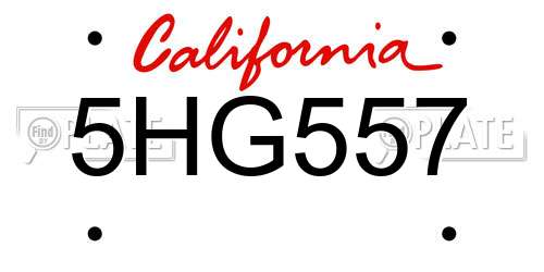 5HG557 California License Plate