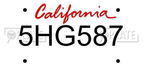 5HG587 California License Plate
