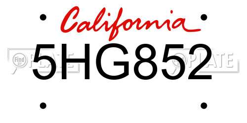 5HG852 California License Plate