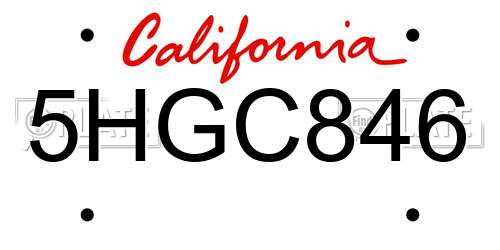 5HGC846 California License Plate