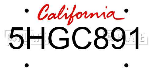 5HGC891 California License Plate