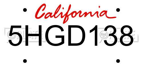 5HGD138 California License Plate