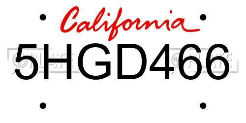 5HGD466 California License Plate