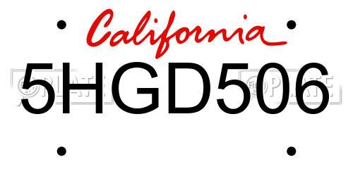 5HGD506 California License Plate