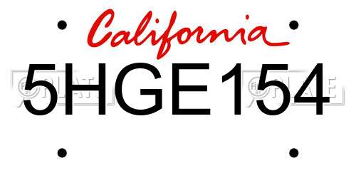 5HGE154 California License Plate