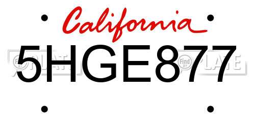 5HGE877 California License Plate