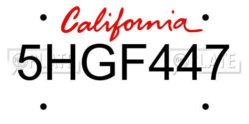 5HGF447 California License Plate