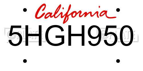 5HGH950 California License Plate