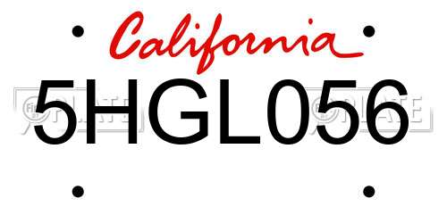 5HGL056 California License Plate