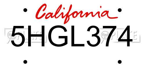 5HGL374 California License Plate