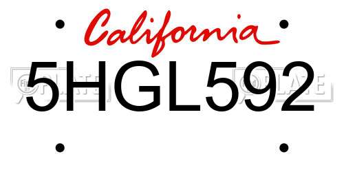 5HGL592 California License Plate