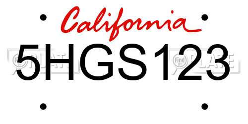 5HGS123 California License Plate