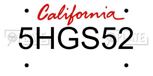 5HGS52 California License Plate