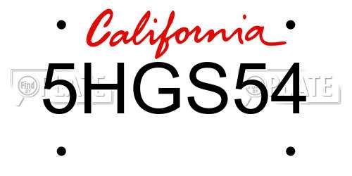 5HGS54 California License Plate