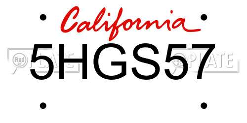 5HGS57 California License Plate