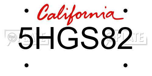 5HGS82 California License Plate